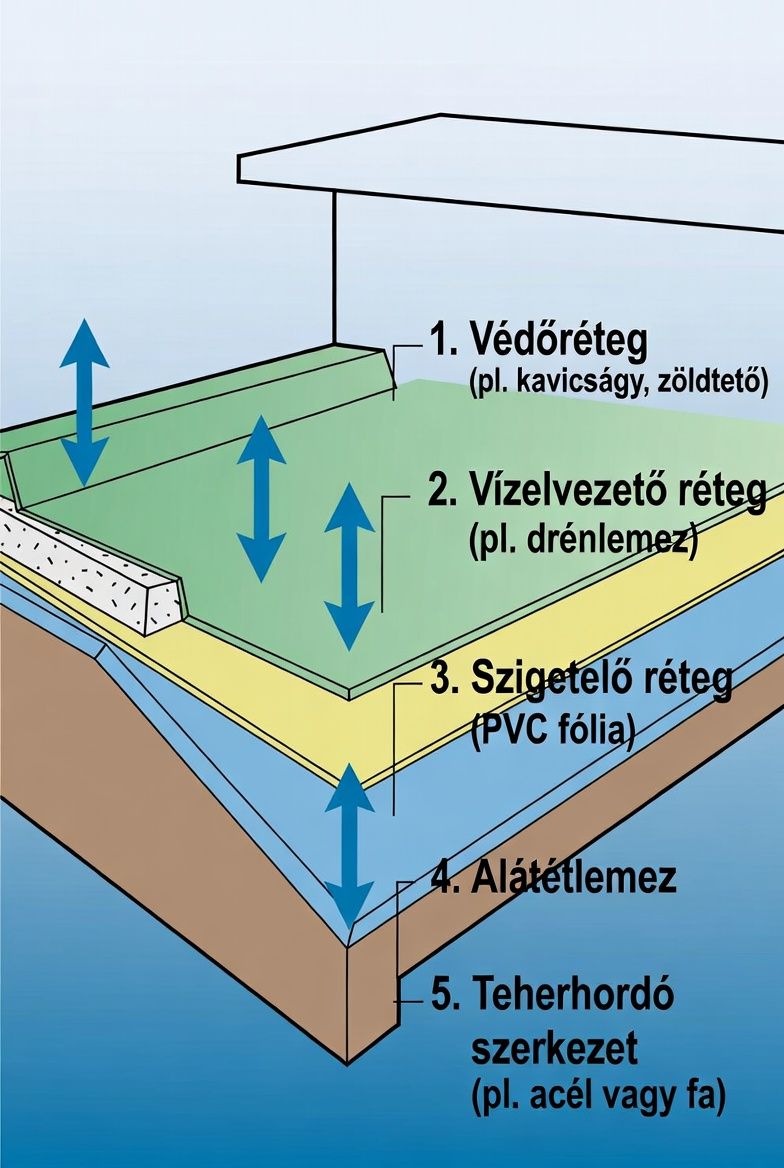 Lapostető PVC membrán rétegrend PVC lapostető szigetelés rétegrend diagram